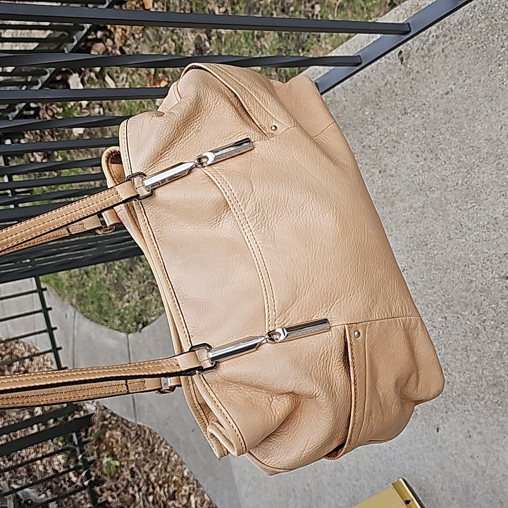 Neutral Beige Leather Satchel Bag - Unbranded